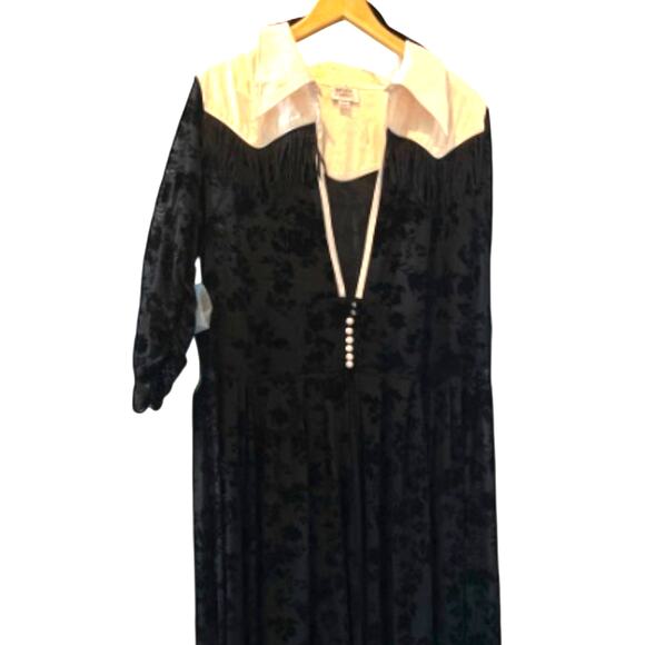 Unique Vintage 1950s Black Flocked  Dia De Los Muertos Duster Sz #3 M #50 - Picture 2 of 5